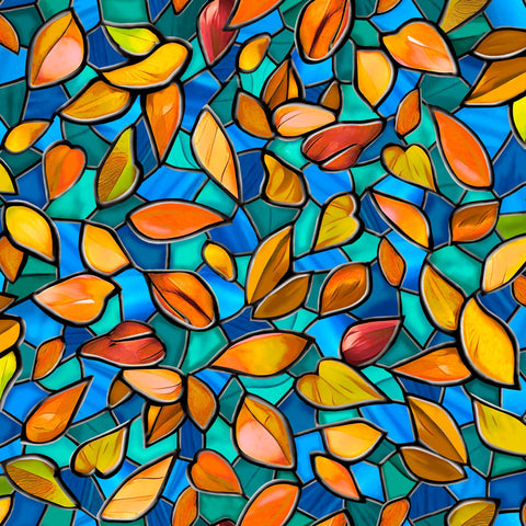 Image of the Tree of Life Leaves Blue quilting cotton fabric by QT Fabrics. Features leaves on a blue background. Cute Little Fabric Shop