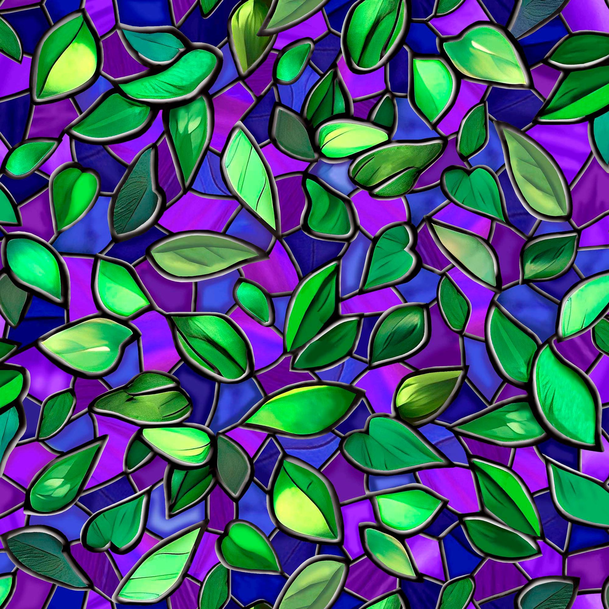 Image of the Tree of Life Leaves Purple quilting cotton fabric by QT Fabrics. Features leaves on a purple background. Cute Little Fabric Shop