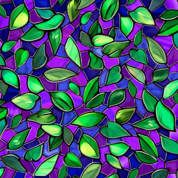 Image of the Tree of Life Leaves Purple quilting cotton fabric by QT Fabrics. Features leaves on a purple background. Cute Little Fabric Shop
