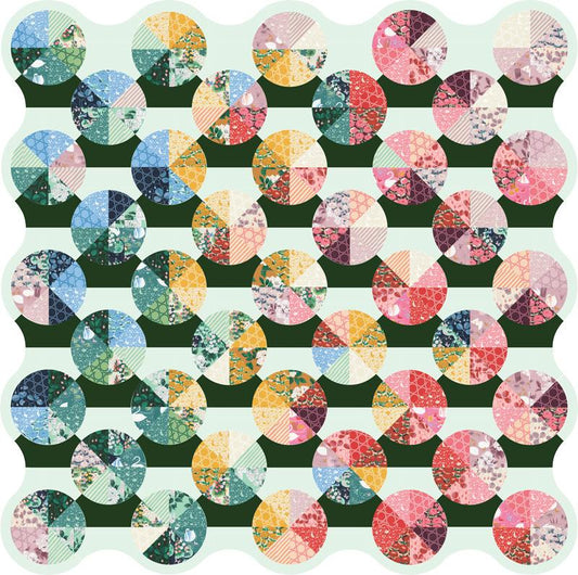 Image of the Love Letter Boxed Quilt Kit by Lizzy House for Moda Fabrics. Features floral fabric with bright colors in circles on a quilt. 
Cute Little Fabric Shop