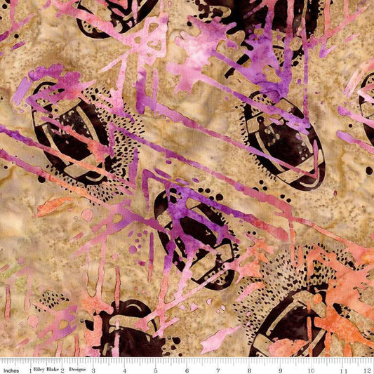 Image of the Expressions Batiks Lets Play Ball! Organza quilting cotton batik fabric by Riley Blake Designs. Features sports balls on a tan fabric. 
Cute Little Fabric Shop