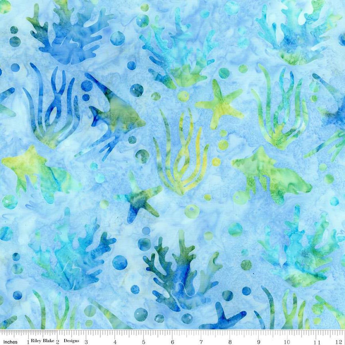 Image of the Batiks Toes in the Sand Coastal Shimmer quilting cotton batik fabric. Features abstract hand-dyed patterns. Cute Little Fabric Shop