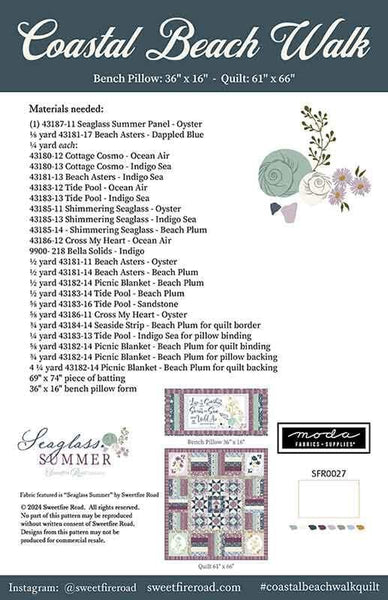 Image of the Coastal Beach Walk quilt pattern by Sweetfire Road for Moda Fabrics. Features the fabric requirements.
Cute Little Fabric Shop