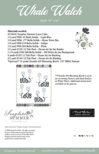 Image of the Whale Watch quilt pattern by Sweetfire Road for Moda Fabrics. Features the fabric requirements.
Cute Little Fabric Shop
