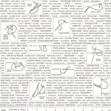 Bee Backgrounds Handmade C6391 Gray - Riley Blake Designs - Text Embroidery Terms - Lori Holt - Quilting Cotton Fabric