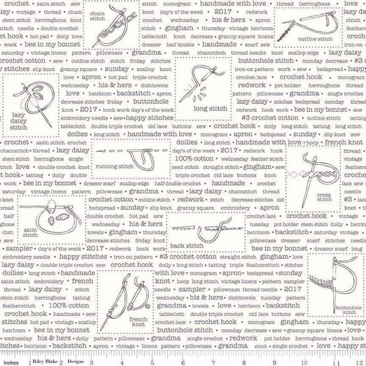 Bee Backgrounds Handmade C6391 Gray - Riley Blake Designs - Text Embroidery Terms - Lori Holt - Quilting Cotton Fabric