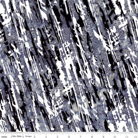 Image of the Expressions Batiks Lets Play Ball! Silver quilting cotton batik fabric by Riley Blake Designs. Features paint stripes on a gray fabric. 
Cute Little Fabric Shop