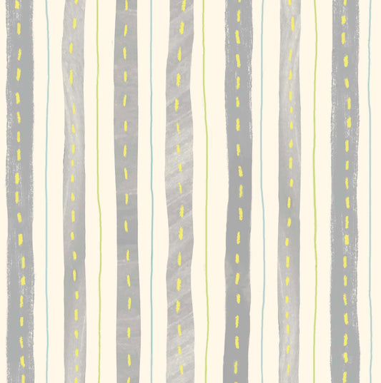 Image of the Vroom Vroom Irregular Stripe Cream quilting cotton fabric by QT Fabrics. Features stripes on a cream background. Cute Little Fabric Shop