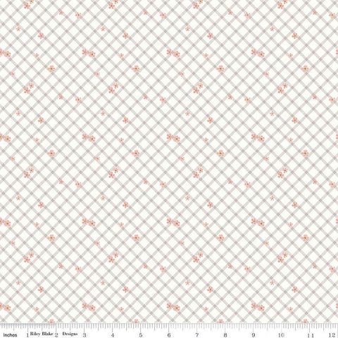 Albion Floral Plaid C14596 Cream by Riley Blake Designs - Flowers Diagonal Lattice - Quilting Cotton Fabric