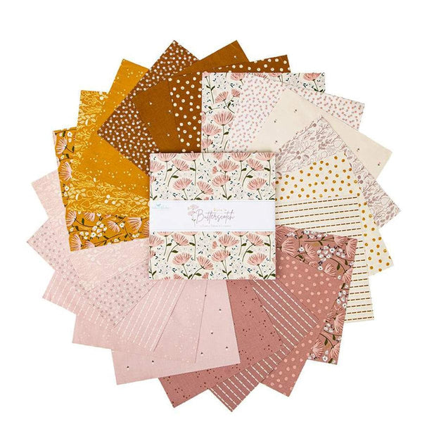 Image of the Blush &#39;n Butterscotch 10 inch stacker by Simple Simon & Company for Riley Blake Designs. Features floral fabrics on various backgrounds. 
Cute Little Fabric Shop