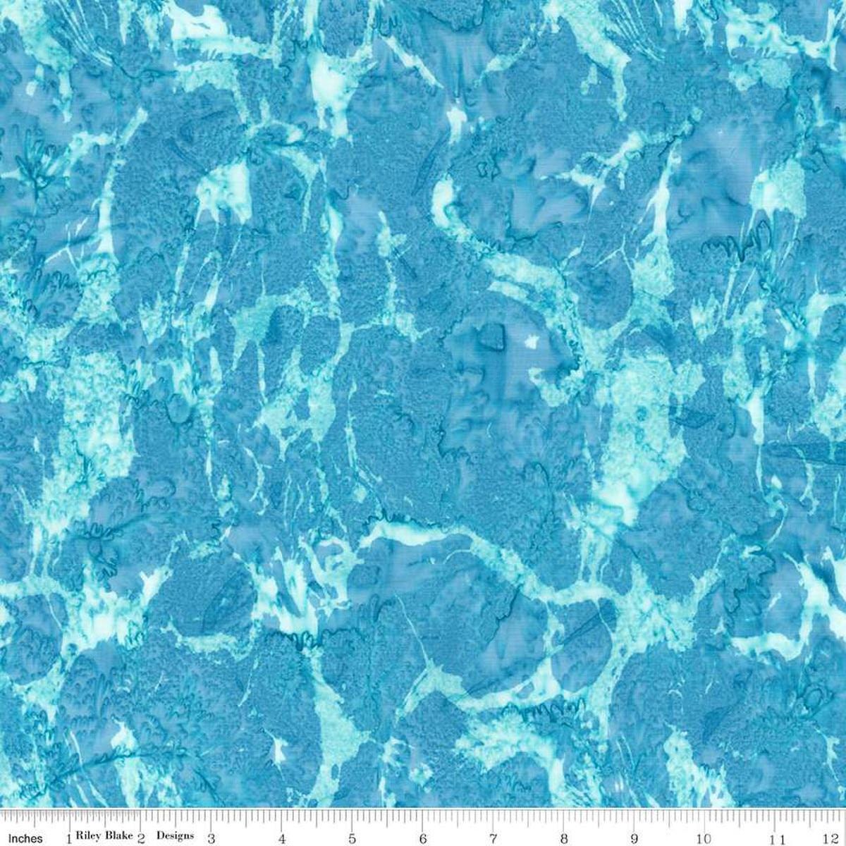 Image of the Batiks Toes in the Sand Pool Party quilting cotton batik fabric. Features abstract hand-dyed patterns. Cute Little Fabric Shop
