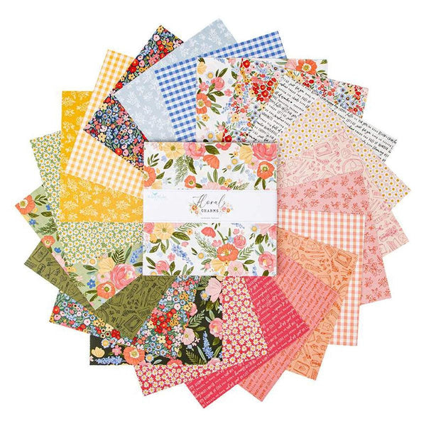 Image of the Floral Charms 10 inch stacker by Kelsey Carlson for Riley Blake Designs. Features floral fabrics. 
Cute Little Fabric Shop