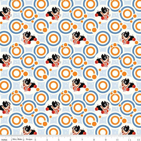 Image of the Pop 'n Play Bubbles Le Creme quilting cotton fabric by Fisher-Price for Riley Blake Designs. Features toys on a cream background. Cute Little Fabric Shop