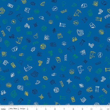 Image of the FFA Forever Blue 2 Icons Blue quilting cotton fabric by Riley Blake Designs. Features symbols on a blue background. Official Licensed Product. Cute Little Fabric Shop
