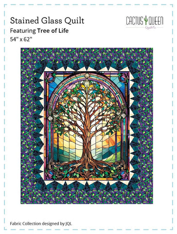 Image of the Stained Glass quilt pattern by Cactus Queen for QT Fabrics. Features a tree of life quilt. 
Cute Little Fabric Shop