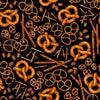 Image of the Brewmaster Pretzels Black quilting cotton by QT Fabrics. Features pretzels on a black background. Cute Little Fabric Shop