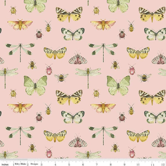 Image of the Love Me More Flutter Blush quilting cotton fabric by Lisa Audit for Riley Blake Designs. Features butterflies on a pink background. Cute Little Fabric Shop