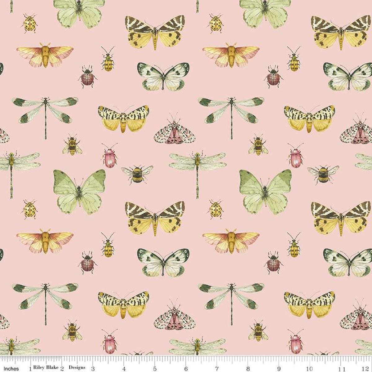 Image of the Love Me More Flutter Blush quilting cotton fabric by Lisa Audit for Riley Blake Designs. Features butterflies on a pink background. Cute Little Fabric Shop