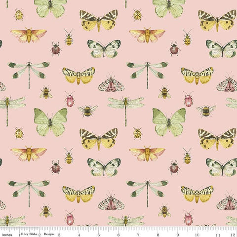 Image of the Love Me More Flutter Blush quilting cotton fabric by Lisa Audit for Riley Blake Designs. Features butterflies on a pink background. Cute Little Fabric Shop