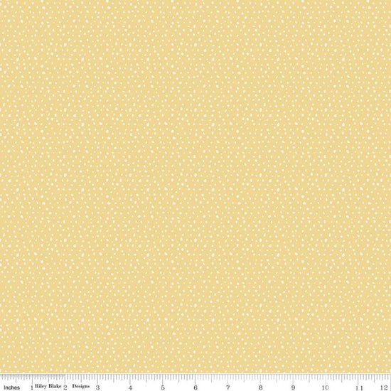 Image of the Love Me More Seeds Yellow quilting cotton fabric by Lisa Audit for Riley Blake Designs. Features circles on a yellow background. Cute Little Fabric Shop