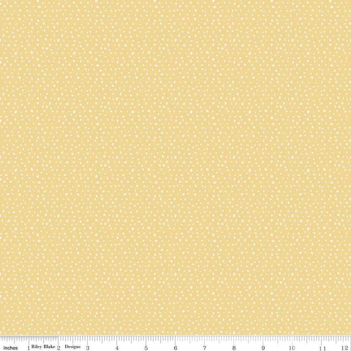 Image of the Love Me More Seeds Yellow quilting cotton fabric by Lisa Audit for Riley Blake Designs. Features circles on a yellow background. Cute Little Fabric Shop