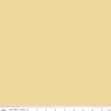 Image of the Love Me More Seeds Yellow quilting cotton fabric by Lisa Audit for Riley Blake Designs. Features circles on a yellow background. Cute Little Fabric Shop