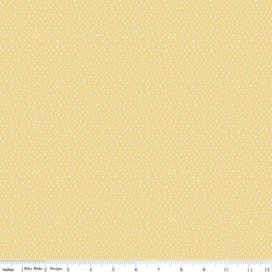 Image of the Love Me More Seeds Yellow quilting cotton fabric by Lisa Audit for Riley Blake Designs. Features circles on a yellow background. Cute Little Fabric Shop
