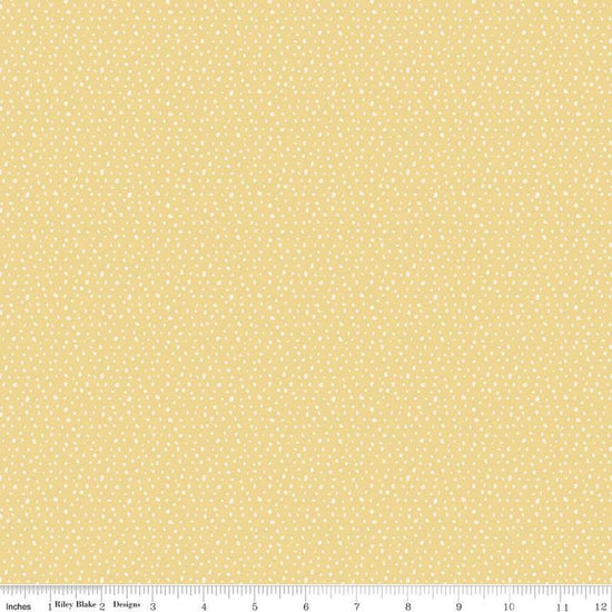 Image of the Love Me More Seeds Yellow quilting cotton fabric by Lisa Audit for Riley Blake Designs. Features circles on a yellow background. Cute Little Fabric Shop