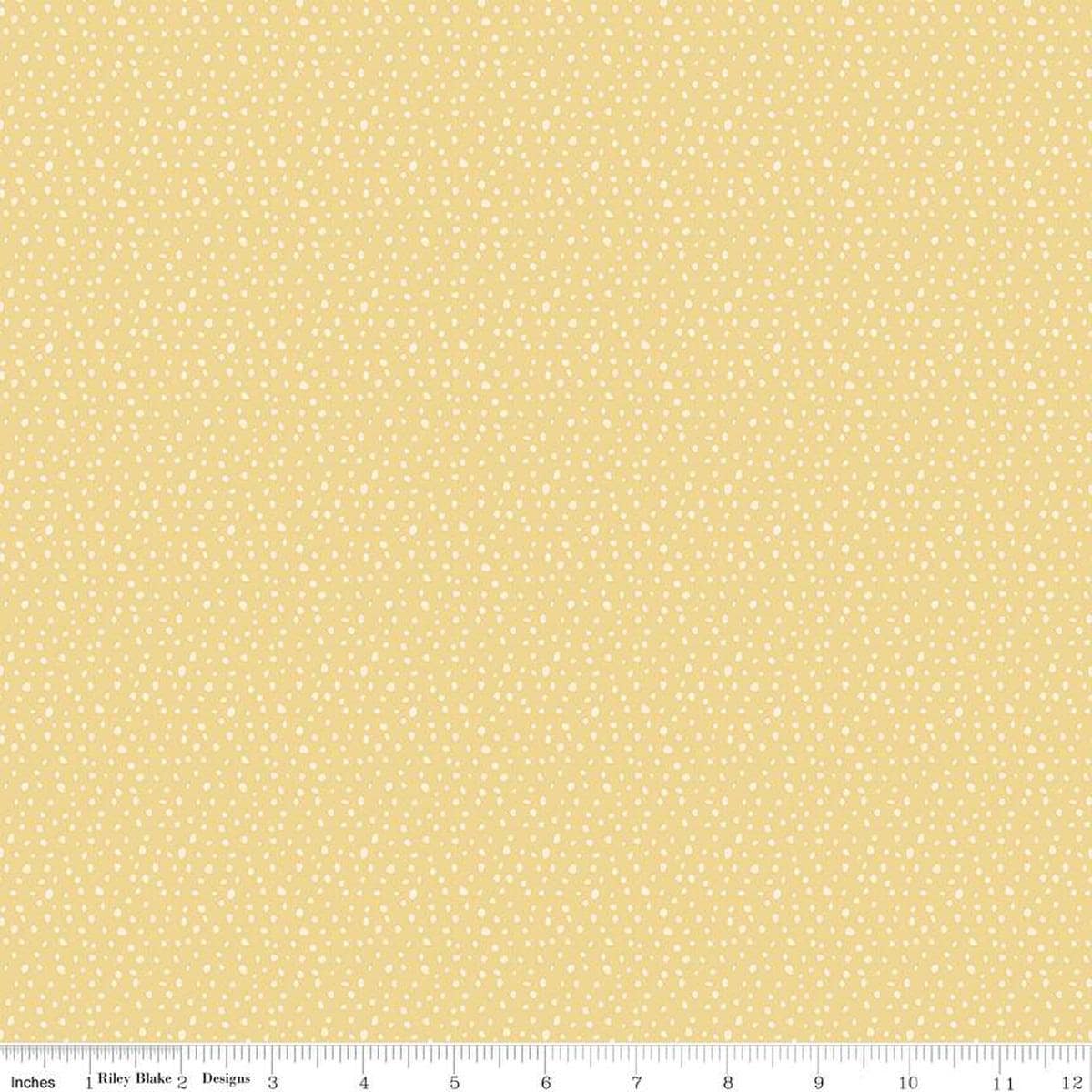 Image of the Love Me More Seeds Yellow quilting cotton fabric by Lisa Audit for Riley Blake Designs. Features circles on a yellow background. Cute Little Fabric Shop