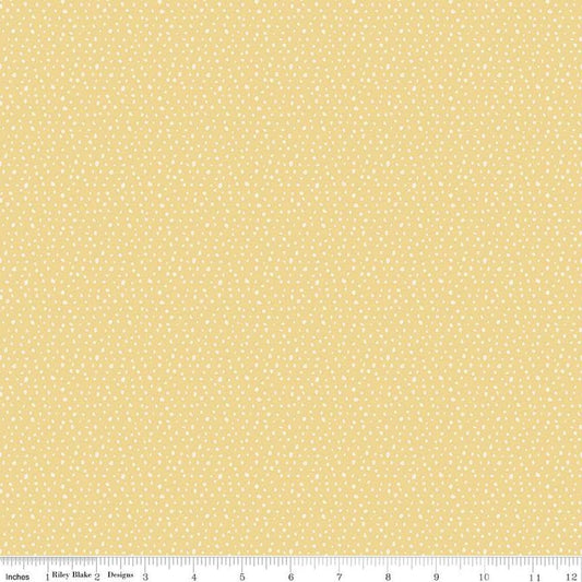 Image of the Love Me More Seeds Yellow quilting cotton fabric by Lisa Audit for Riley Blake Designs. Features circles on a yellow background. Cute Little Fabric Shop