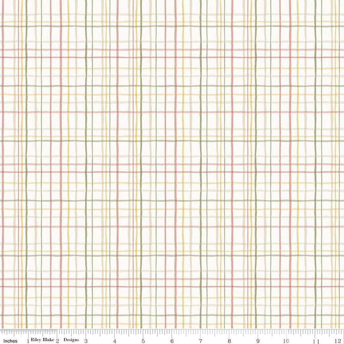 Image of the Love Me More Plaid Cloud quilting cotton fabric by Lisa Audit for Riley Blake Designs. Features plaid on a cream background. Cute Little Fabric Shop