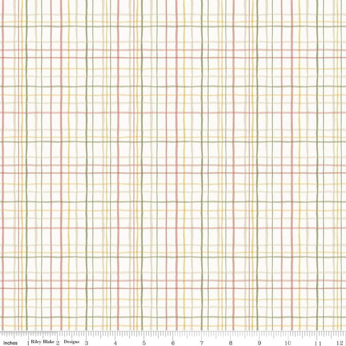 Image of the Love Me More Plaid Cloud quilting cotton fabric by Lisa Audit for Riley Blake Designs. Features plaid on a cream background. Cute Little Fabric Shop