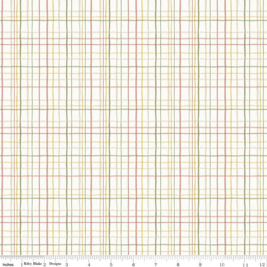 Image of the Love Me More Plaid Cloud quilting cotton fabric by Lisa Audit for Riley Blake Designs. Features plaid on a cream background. Cute Little Fabric Shop