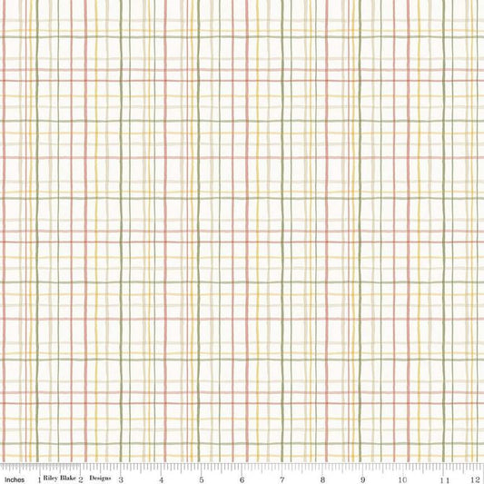 Image of the Love Me More Plaid Cloud quilting cotton fabric by Lisa Audit for Riley Blake Designs. Features plaid on a cream background. Cute Little Fabric Shop