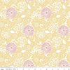 Image of the Love Me More Botanical Yellow quilting cotton fabric by Lisa Audit for Riley Blake Designs. Features flowers on a yellow background. Cute Little Fabric Shop