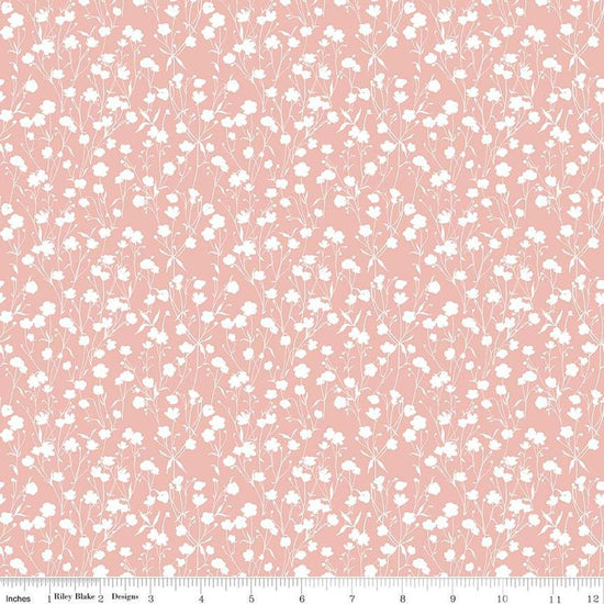 Image of the Love Me More Tonal Coral quilting cotton fabric by Lisa Audit for Riley Blake Designs. Features sprigs on a coral background. Cute Little Fabric Shop