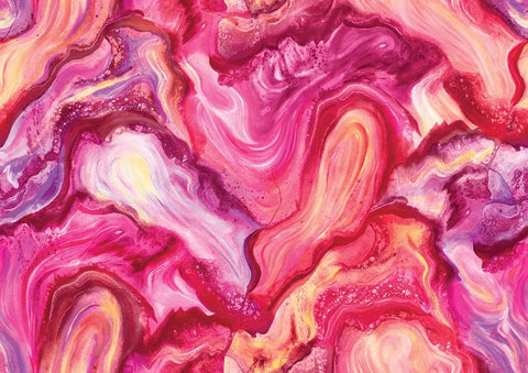 Image of the Gradients Euphoria Eruption Sunrise quilting cotton fabric by Moda Fabrics. Features rainbow paint swirls on a pink background. Cute Little Fabric Shop