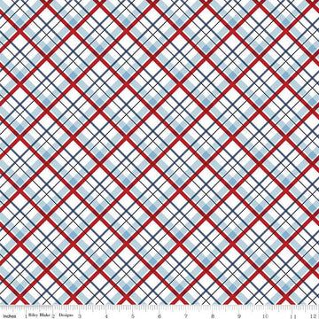 Image of the Stars and Stripes Forever Plaid White quilting cotton fabric by Lori Whitlock for Riley Blake Designs. Features stars on a white background. Cute Little Fabric Shop