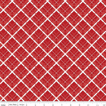 Image of the Stars and Stripes Forever Plaid Red quilting cotton fabric by Lori Whitlock for Riley Blake Designs. Features stars on a red background. Cute Little Fabric Shop