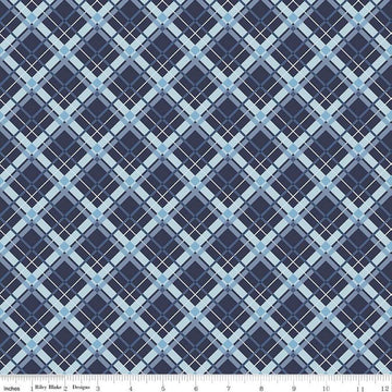 Image of the Stars and Stripes Forever Plaid Blue quilting cotton fabric by Lori Whitlock for Riley Blake Designs. Features stars on a blue background. Cute Little Fabric Shop