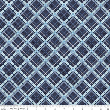 Image of the Stars and Stripes Forever Plaid Blue quilting cotton fabric by Lori Whitlock for Riley Blake Designs. Features stars on a blue background. Cute Little Fabric Shop