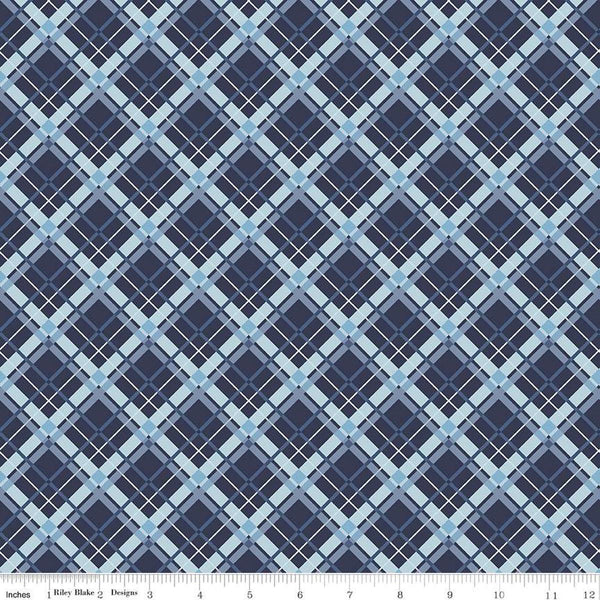 Image of the Stars and Stripes Forever Plaid Blue quilting cotton fabric by Lori Whitlock for Riley Blake Designs. Features stars on a blue background. Cute Little Fabric Shop