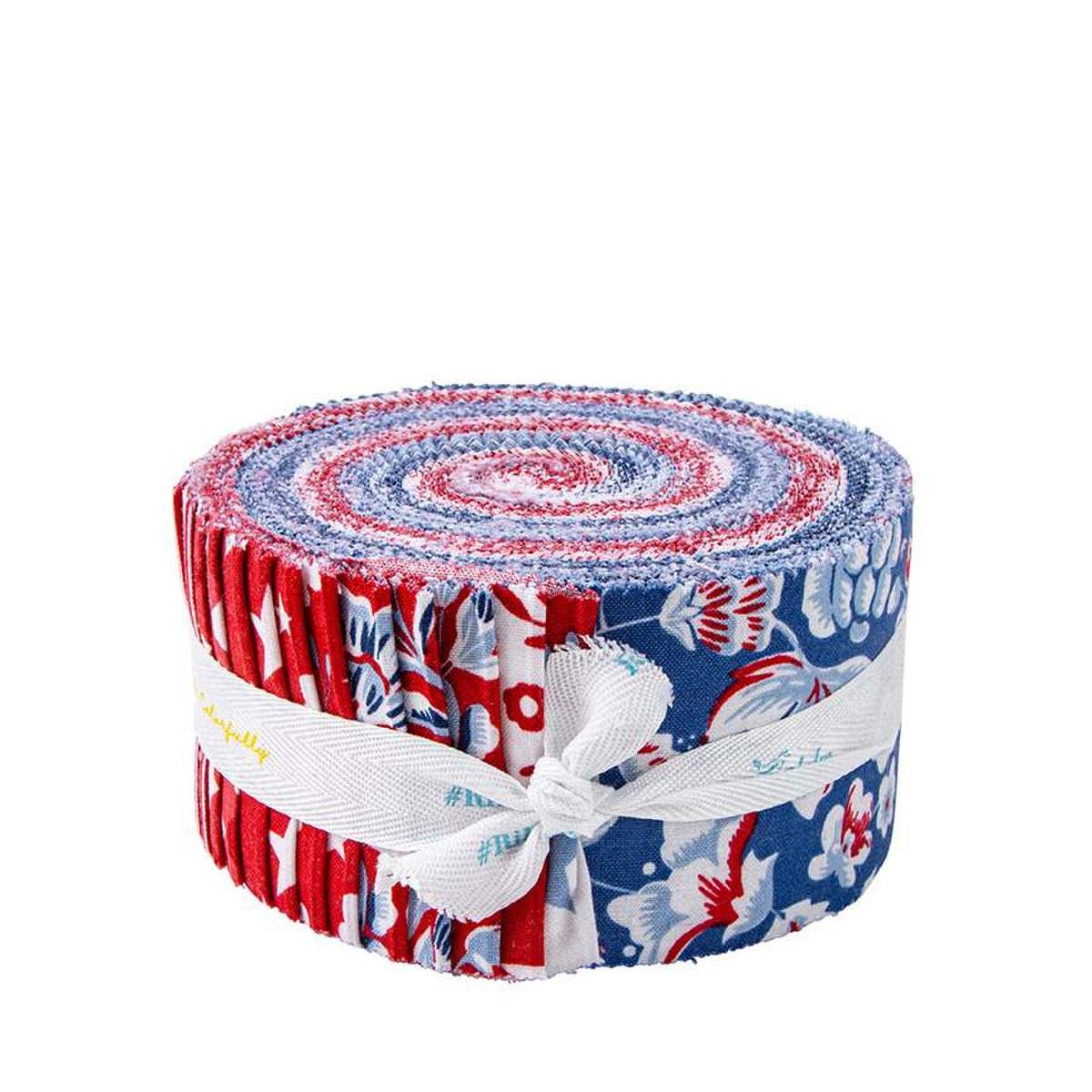 Image of the Freedom Garden rolie polie by My Minds Eye for Riley Blake Designs. Features red white and blue fabrics. 
Cute Little Fabric Shop