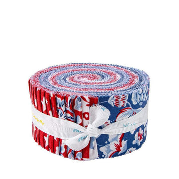 Image of the Freedom Garden rolie polie by My Minds Eye for Riley Blake Designs. Features red white and blue fabrics. 
Cute Little Fabric Shop