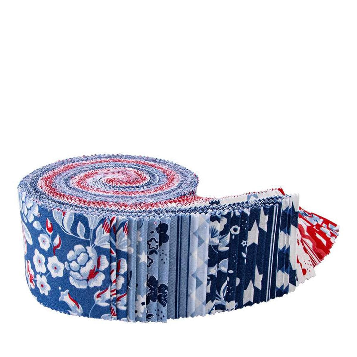 Image of the Freedom Garden rolie polie by My Minds Eye for Riley Blake Designs. Features red white and blue fabrics. 
Cute Little Fabric Shop