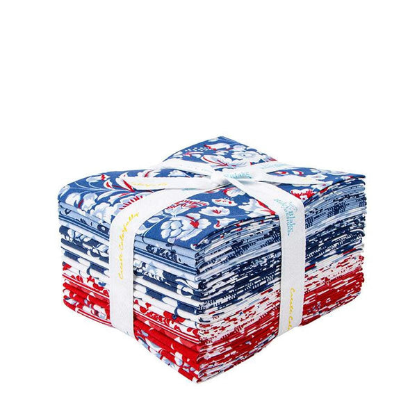 Image of the Freedom Garden fat quarter bundle by My Minds Eye for Riley Blake Designs. Features red white and blue fabrics. 
Cute Little Fabric Shop