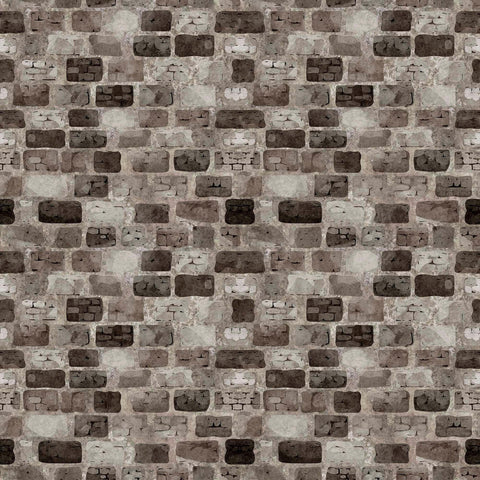 Image of the Dragon Dreams Castles Wall Smoke quilting cotton fabric by Dan Morris for QT Fabrics. Features bricks on a gray background. Cute Little Fabric Shop