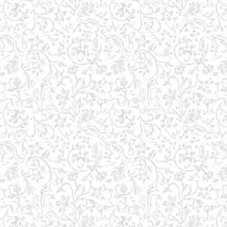 Image of the Poultry in Motion Vine Scroll Gray quilting cotton fabric by QT Fabrics. Features flowers on a gray background. Cute Little Fabric Shop