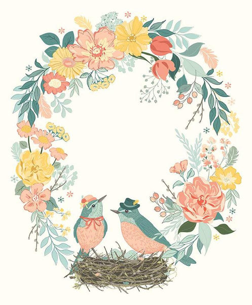 Image of the New Beginnings Panel
 quilting cotton fabric by Sandy Gervais for Riley Blake Designs. Features birds in a nest on a cream background.
Cute Little Fabric Shop