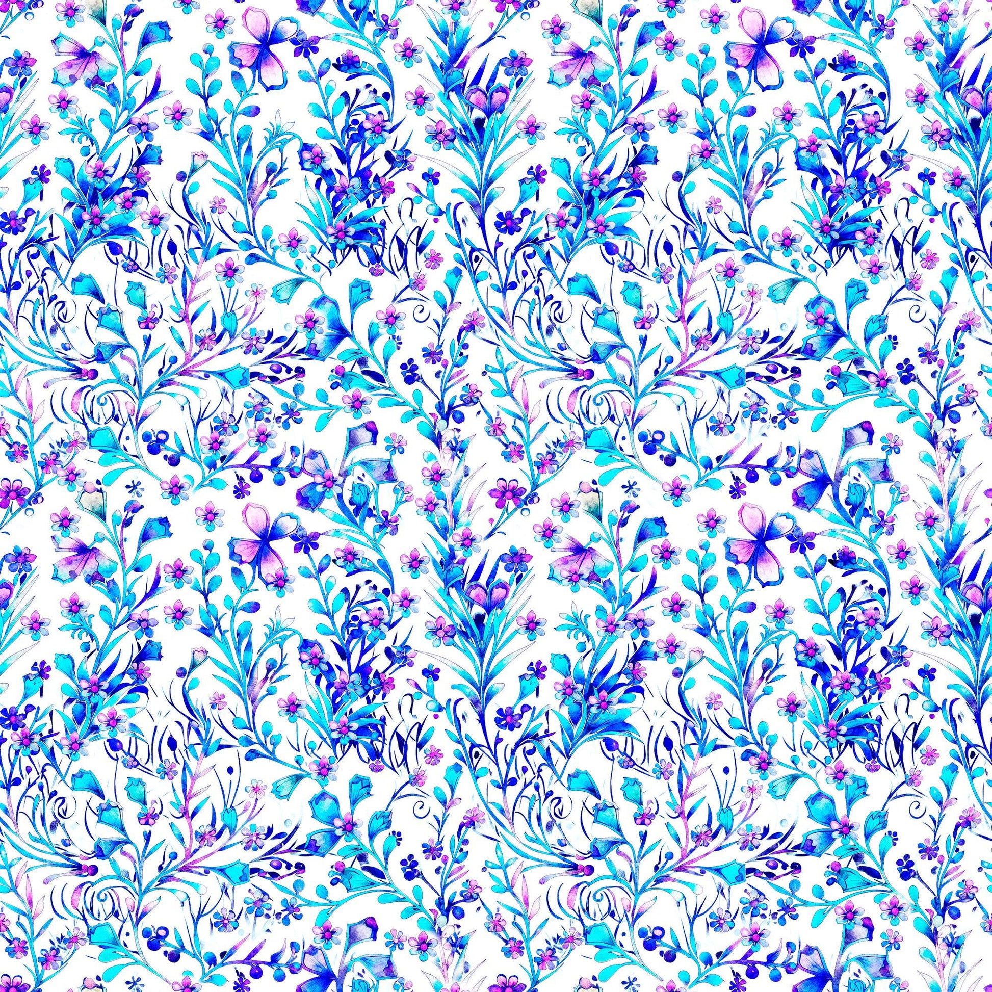 Image of the Fantasia Floral Vine White quilting cotton fabric by QT Fabrics. Features flowers on a white background. Cute Little Fabric Shop